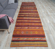 1960'lardan Anadolu kökenli çizgili vintage kilim yolluk, 111x404 cm