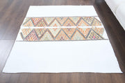 El yapımı vintage halı 119x132 cm kilim desenli yün - detay görünümü