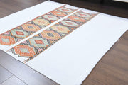 El yapımı vintage halı 112x127 cm i̇kat desenli yün - detay görünümü