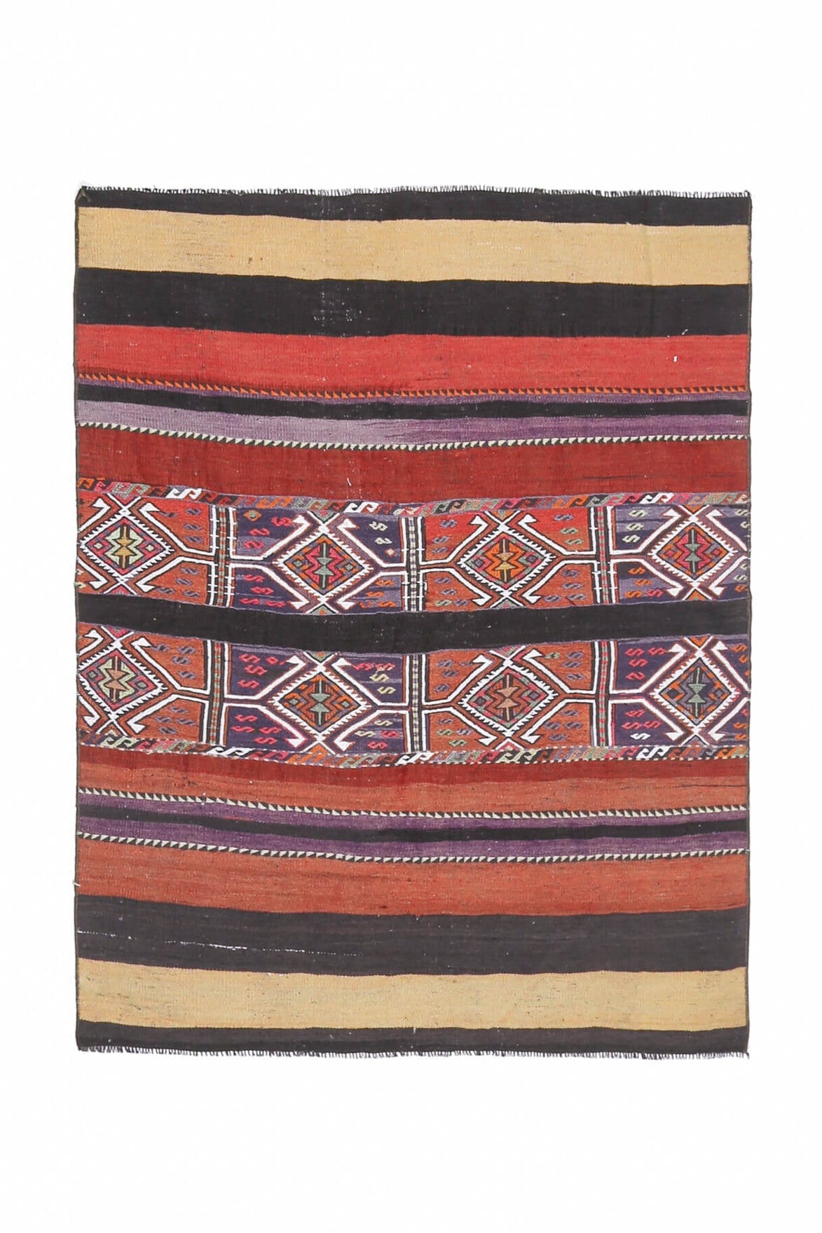 El yapımı vintage halı 112x150 cm kilim desenli yün - farklı açıdan görünüm