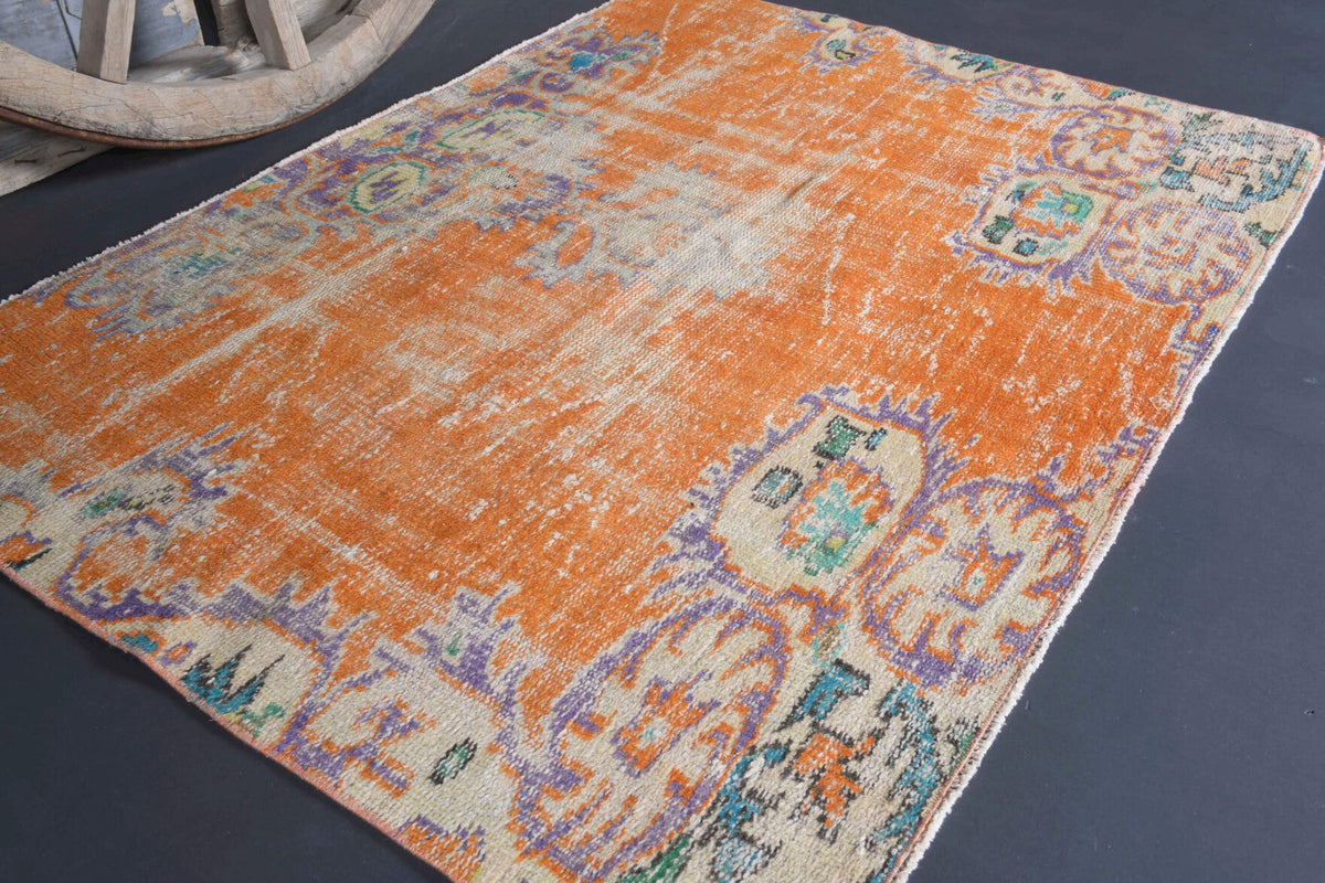 El yapımı vintage halı 91x122 cm oryantal desenli yün - yakın çekim doku detayı