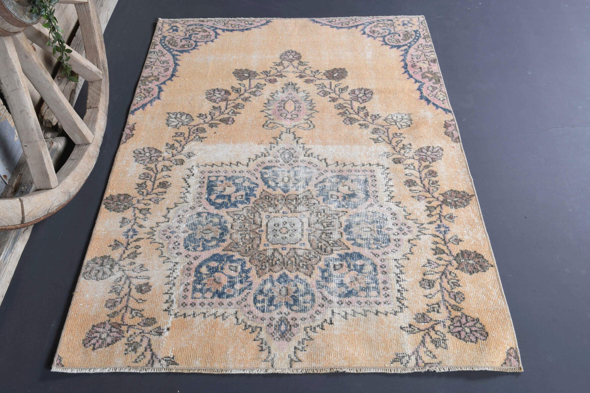 El yapımı vintage halı 117x155 cm oryantal desenli yün - detay görünümü