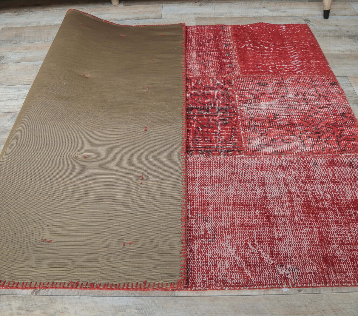 4x6 Vintage Overdyed Patchwork Red Area Rug