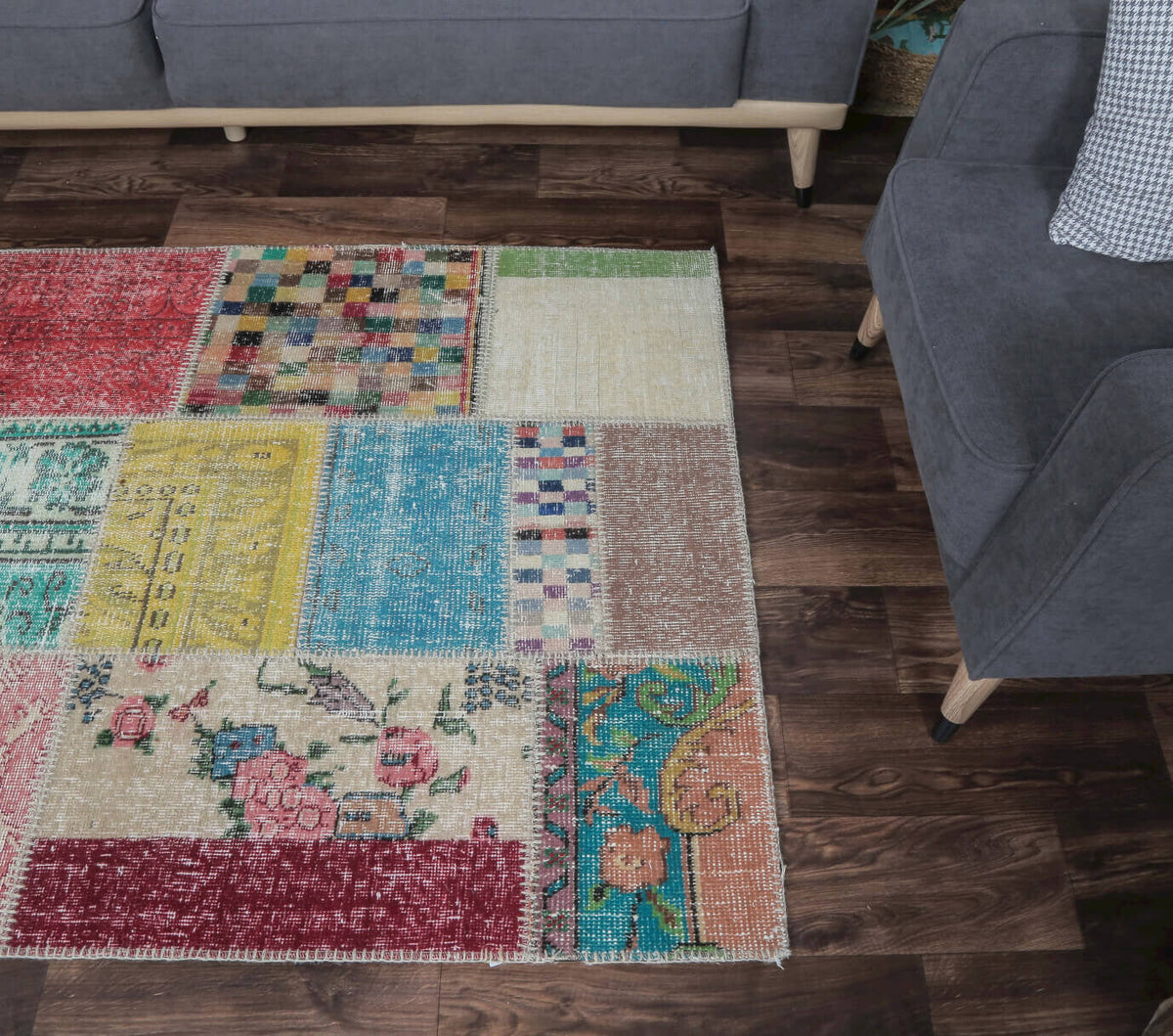 4x6 Vintage Patchwork Colorful Handmade Area Rug