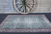 El yapımı vintage halı 112x201 cm çiçek desenli desenli yün - detay görünümü