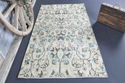 El yapımı vintage halı 117x203 cm çiçek desenli desenli yün - detay görünümü