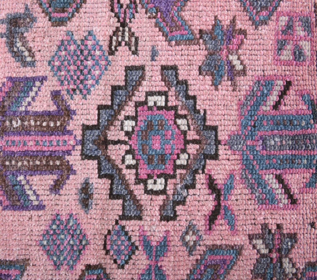 El yapımı vintage halı 119x208 cm i̇kat desenli yün - üstten görünüm