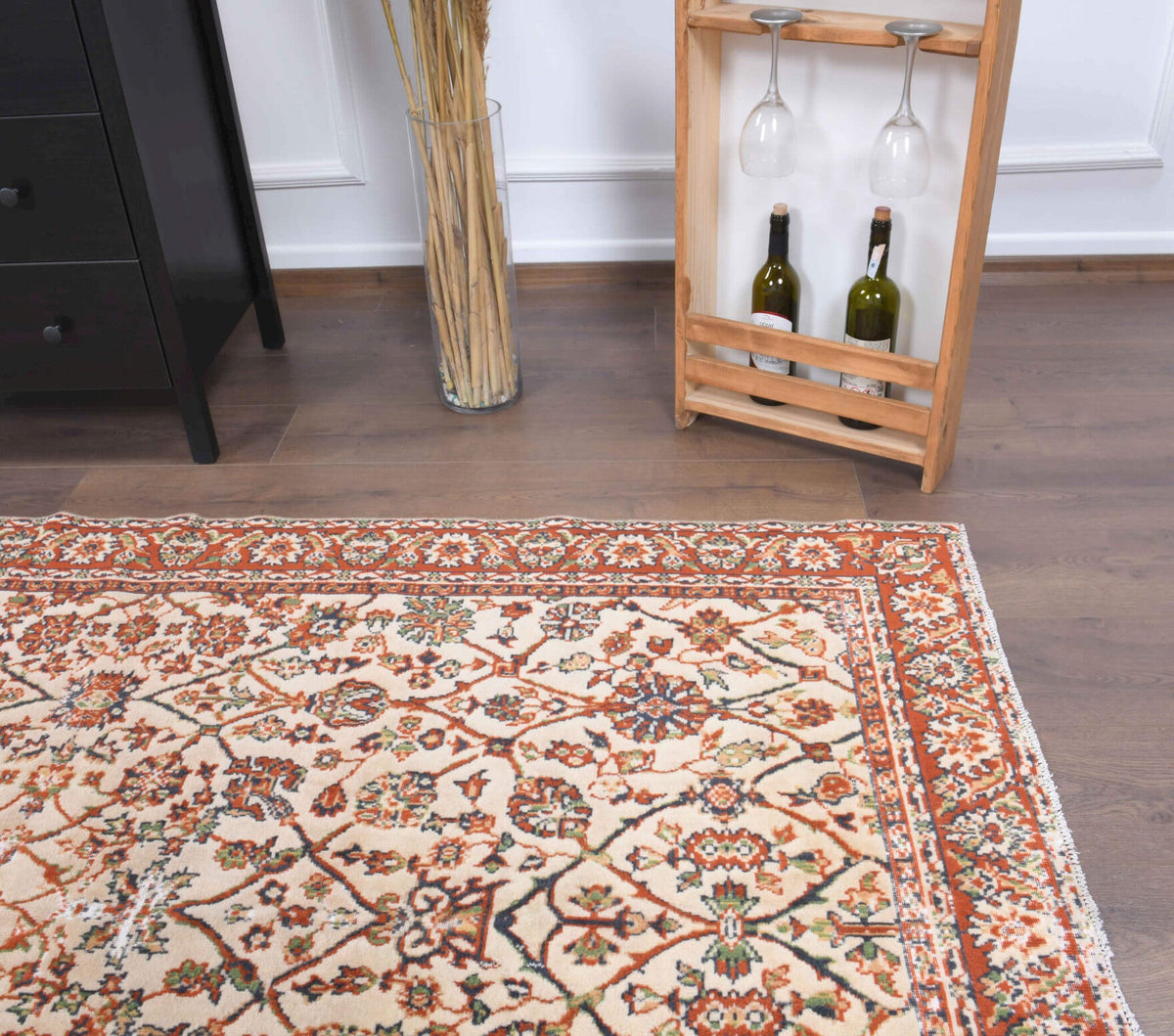 El yapımı vintage halı 135x218 cm çiçek desenli desenli yün - desen detayı