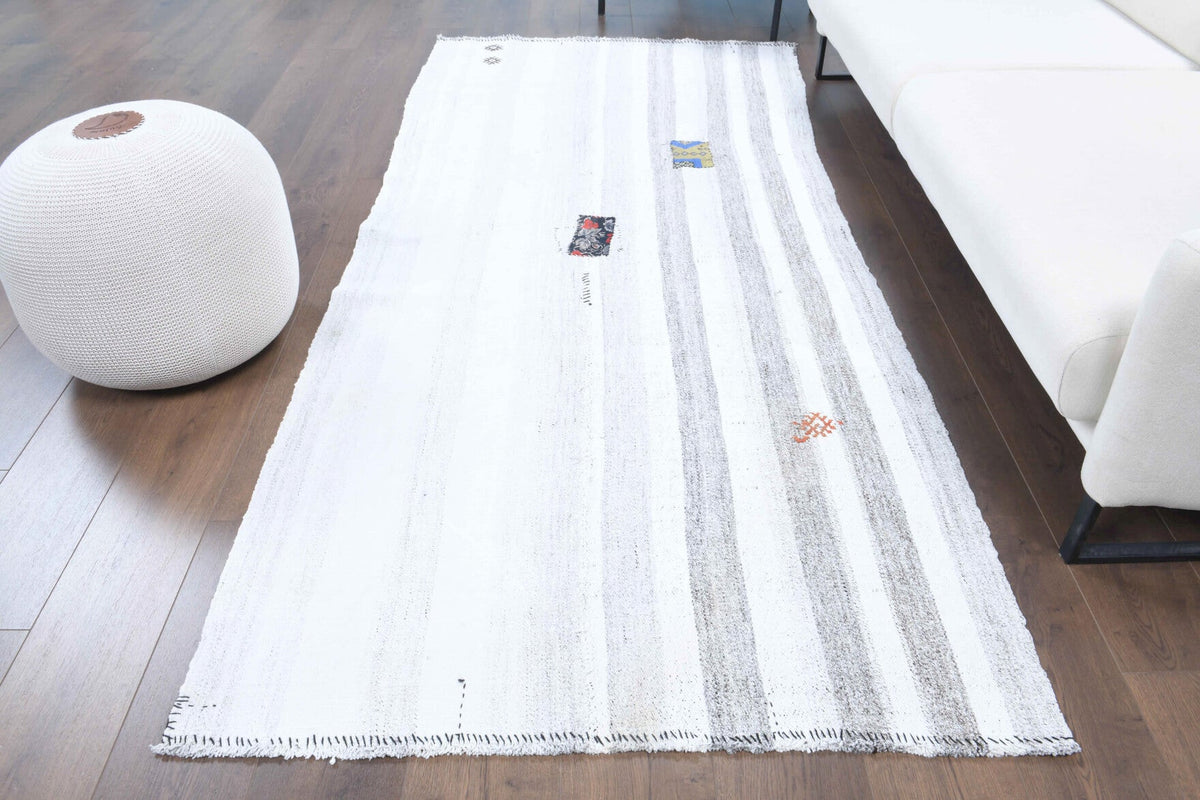 El yapımı vintage halı 119x201 cm kilim desenli yün - detay görünümü