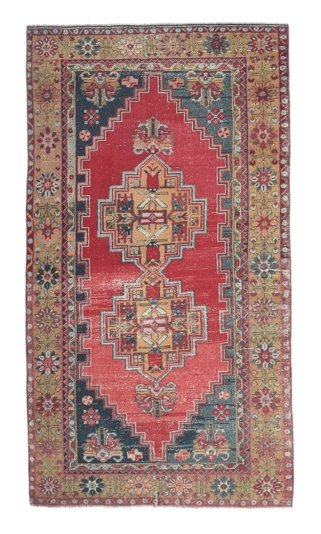 El yapımı vintage halı 91x213 cm geometrik desenli yün - açık alan görünümü