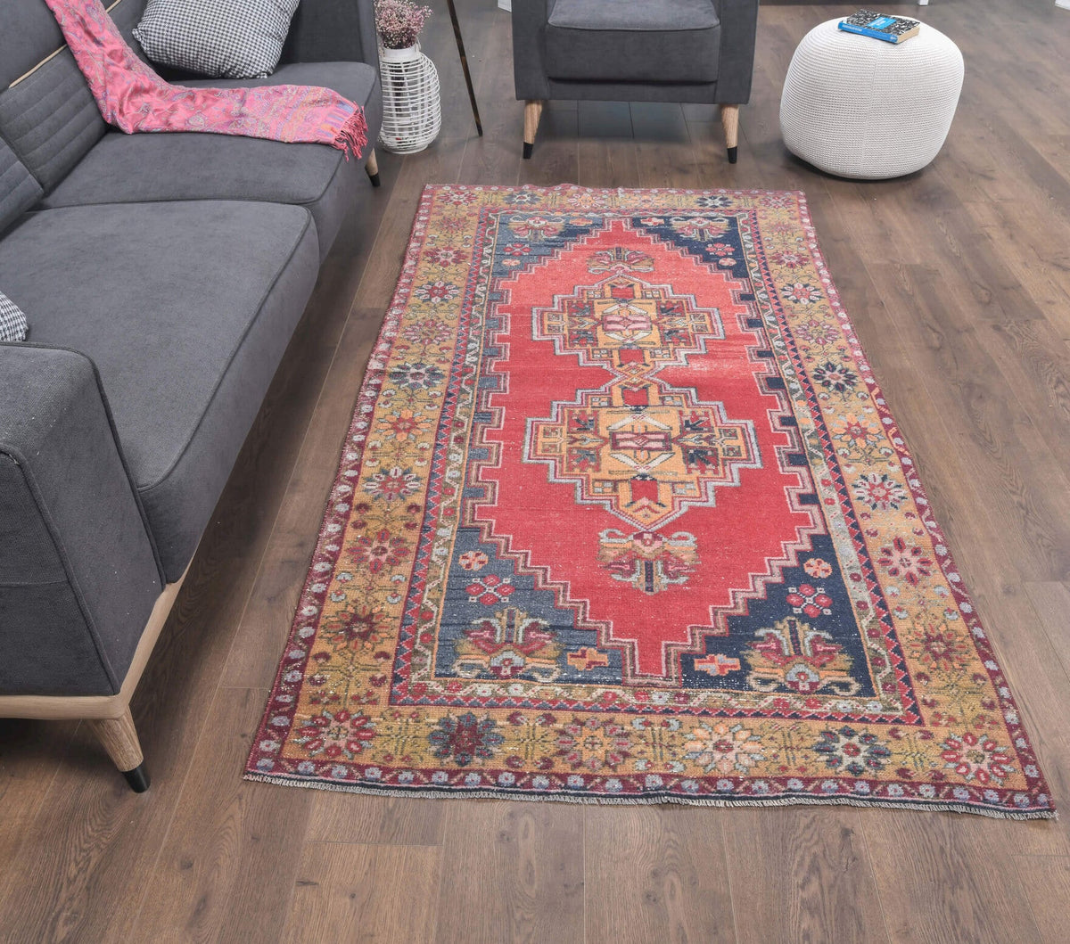 El yapımı vintage halı 91x213 cm geometrik desenli yün - detay görünümü