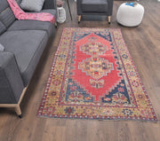 El yapımı vintage halı 91x213 cm geometrik desenli yün - detay görünümü