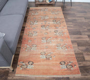 El yapımı vintage halı 107x231 cm çiçek desenli desenli yün - detay görünümü