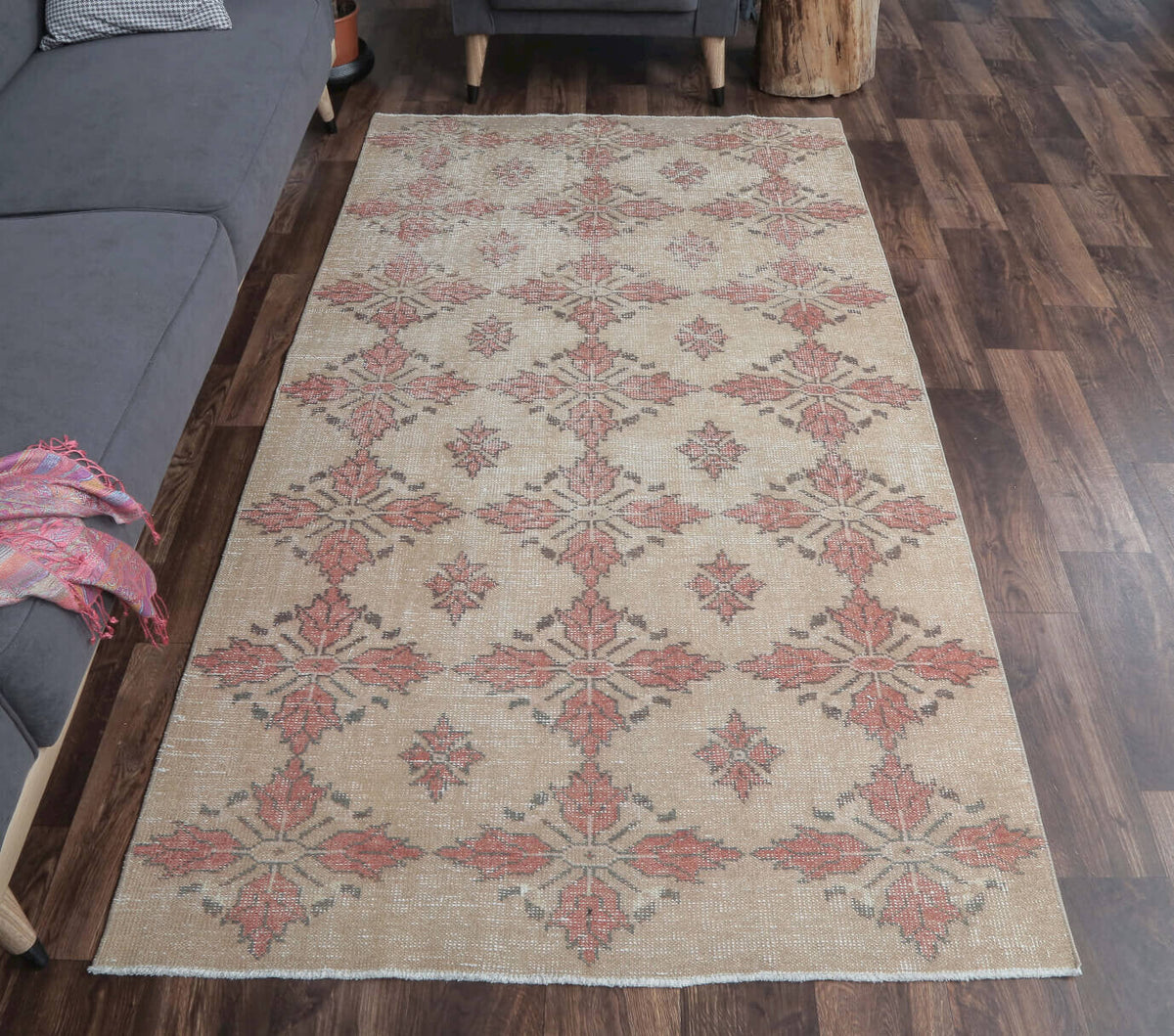 4x7 Vintage Handmade Floral Anatolian Area Rug