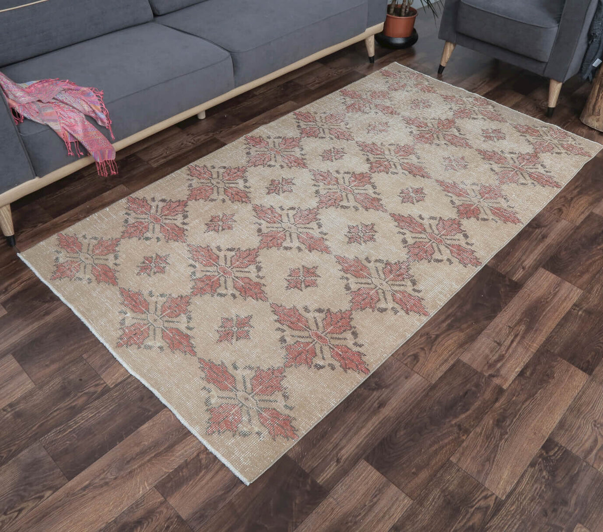 4x7 Vintage Handmade Floral Anatolian Area Rug
