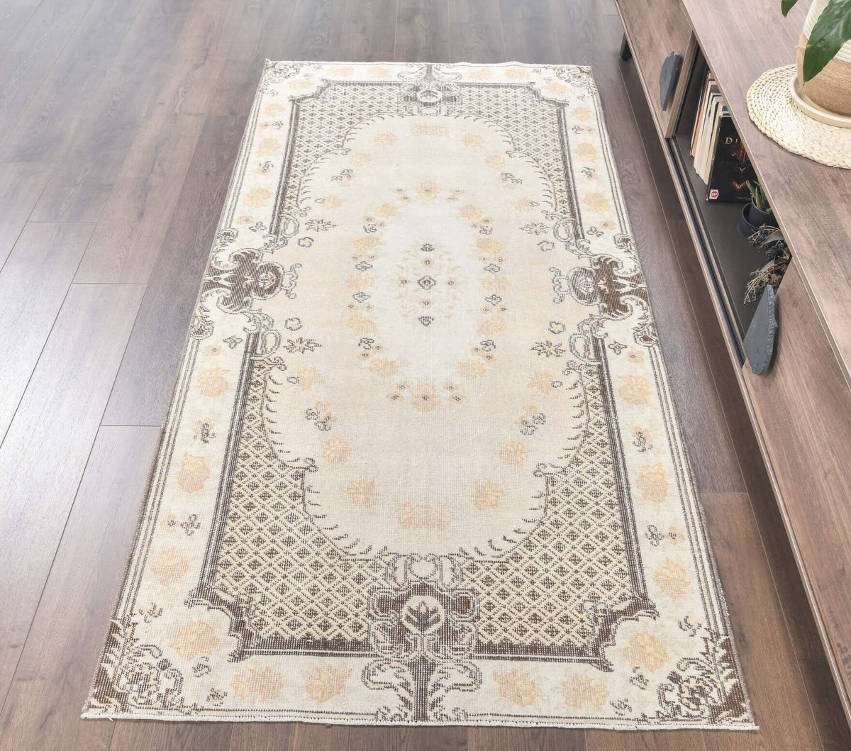4x7 Vintage Handmade Oriental Neutral Oushak Area Rug