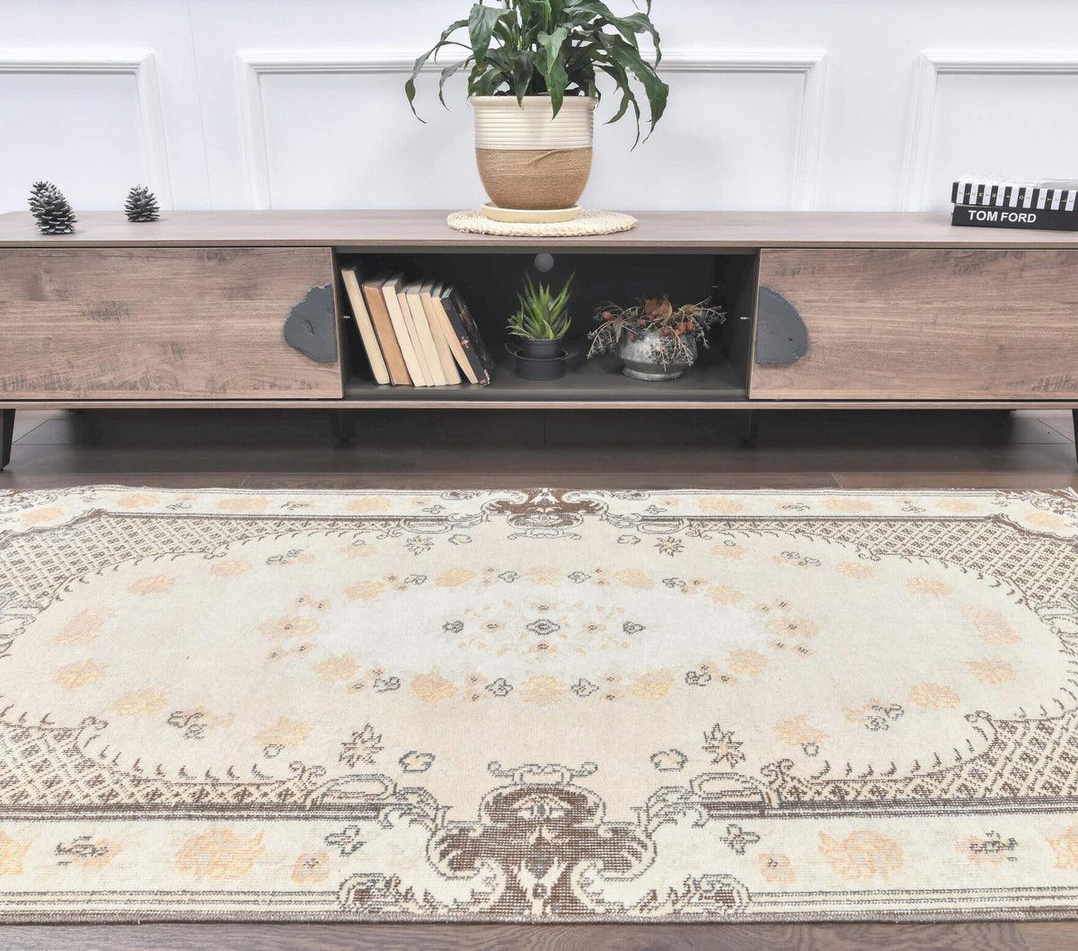4x7 Vintage Handmade Oriental Neutral Oushak Area Rug