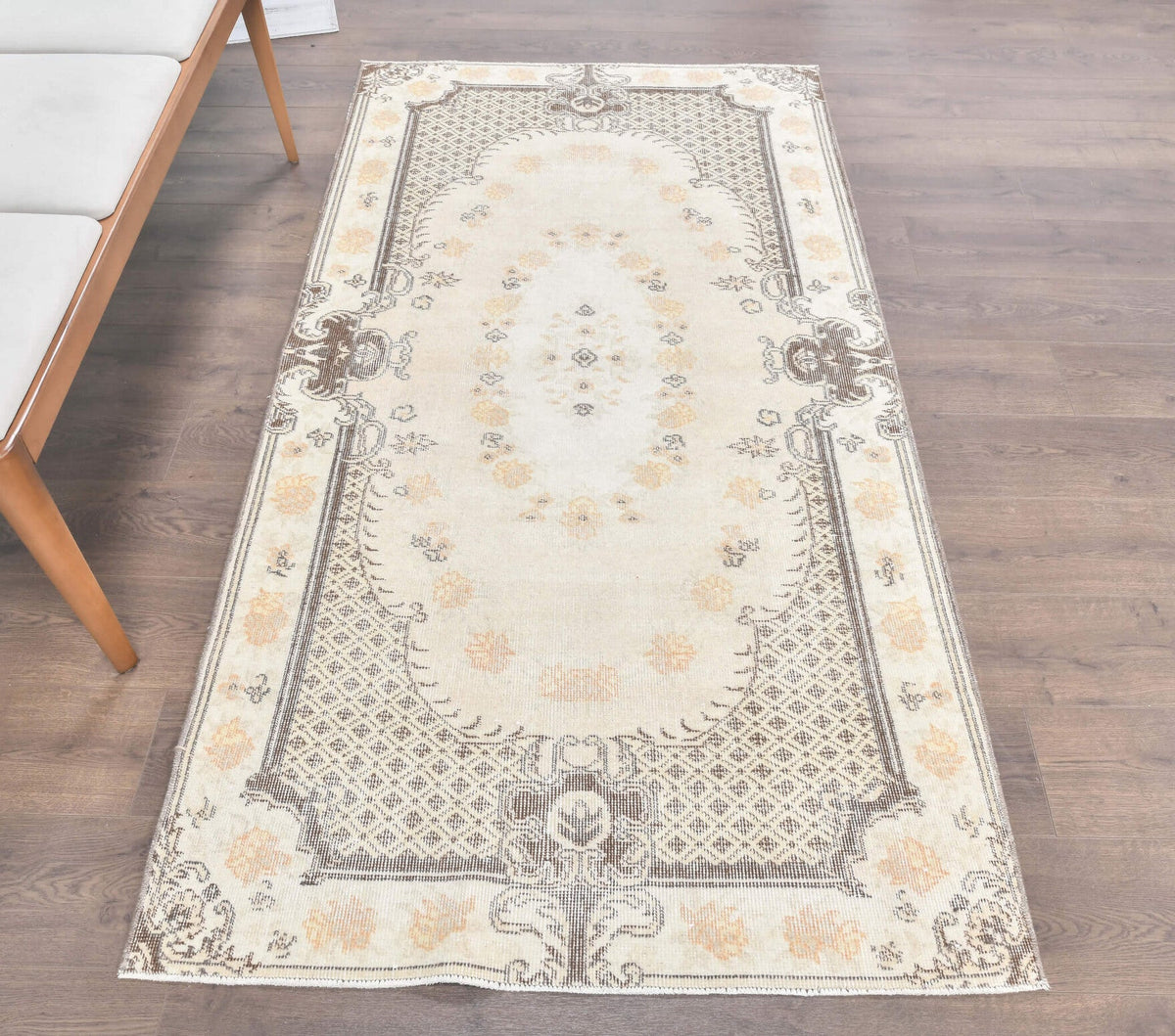 4x7 Vintage Handmade Oriental Neutral Oushak Area Rug