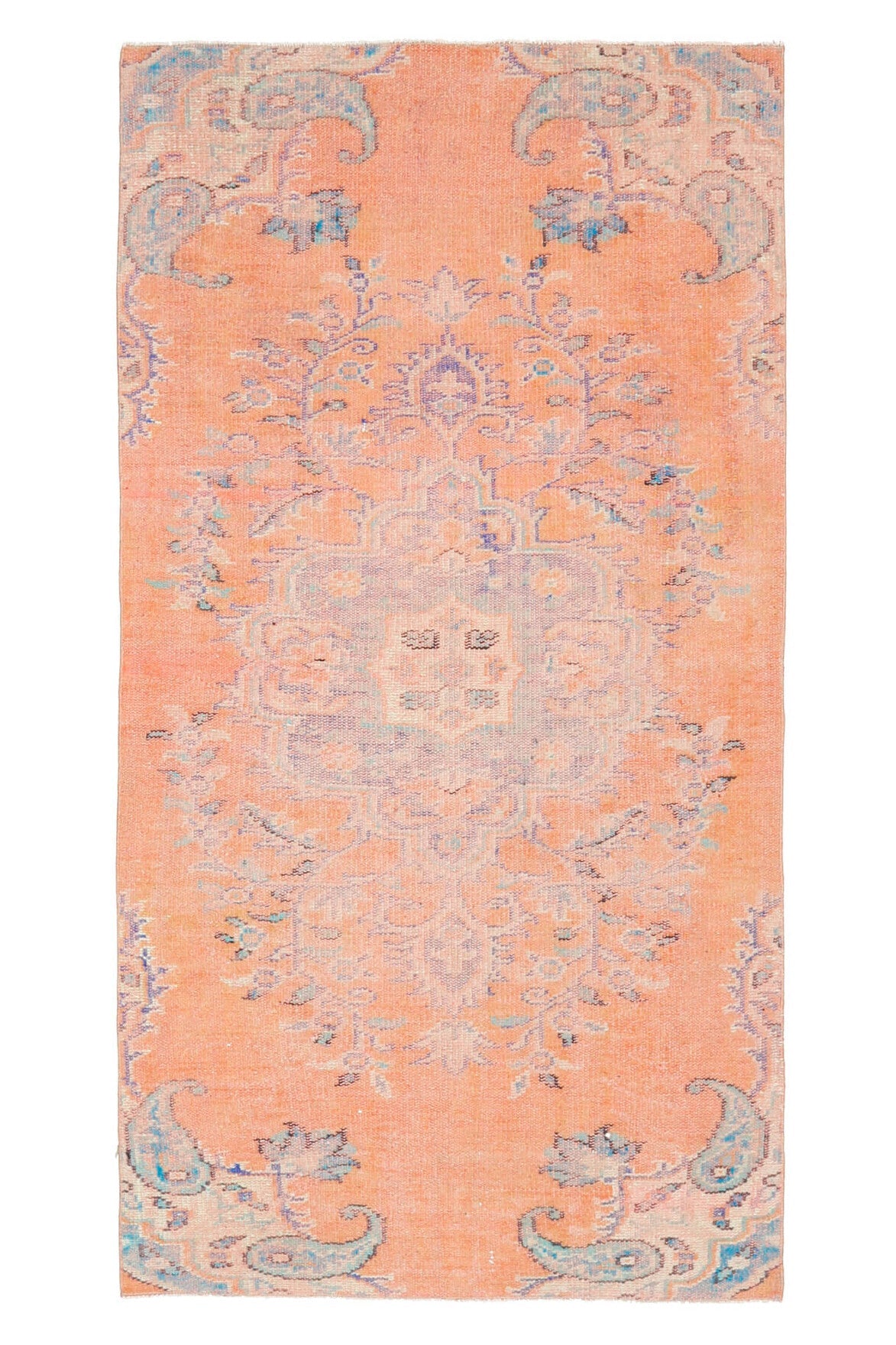 El yapımı vintage halı 122x234 cm oryantal desenli yün - üstten görünüm