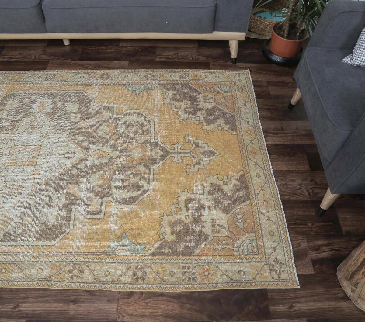 4x8 Vintage Handmade Distressed Orange Area Rug