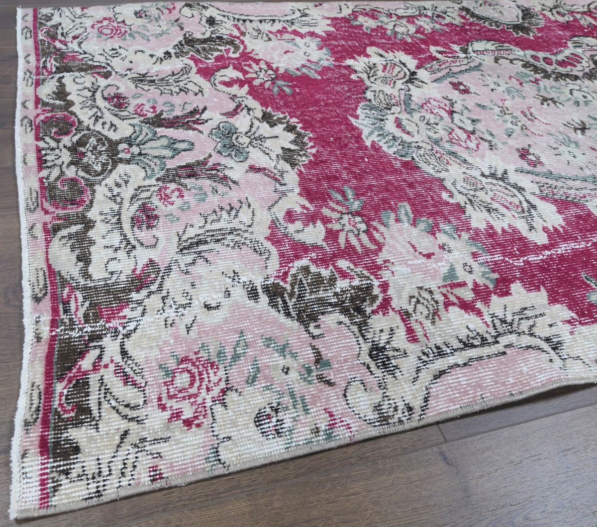 El yapımı vintage halı 91x213 cm çiçek desenli desenli yün - üstten görünüm