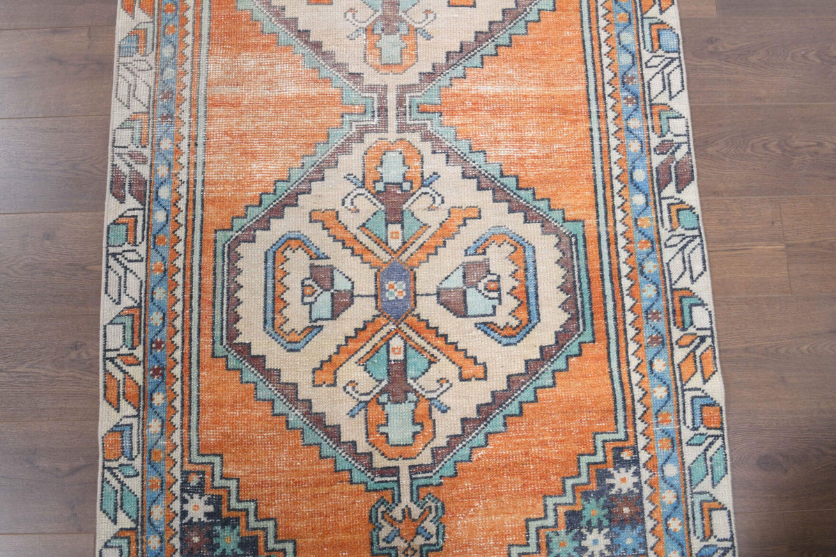 El yapımı vintage halı 117x249 cm oryantal desenli yün - desen detayı