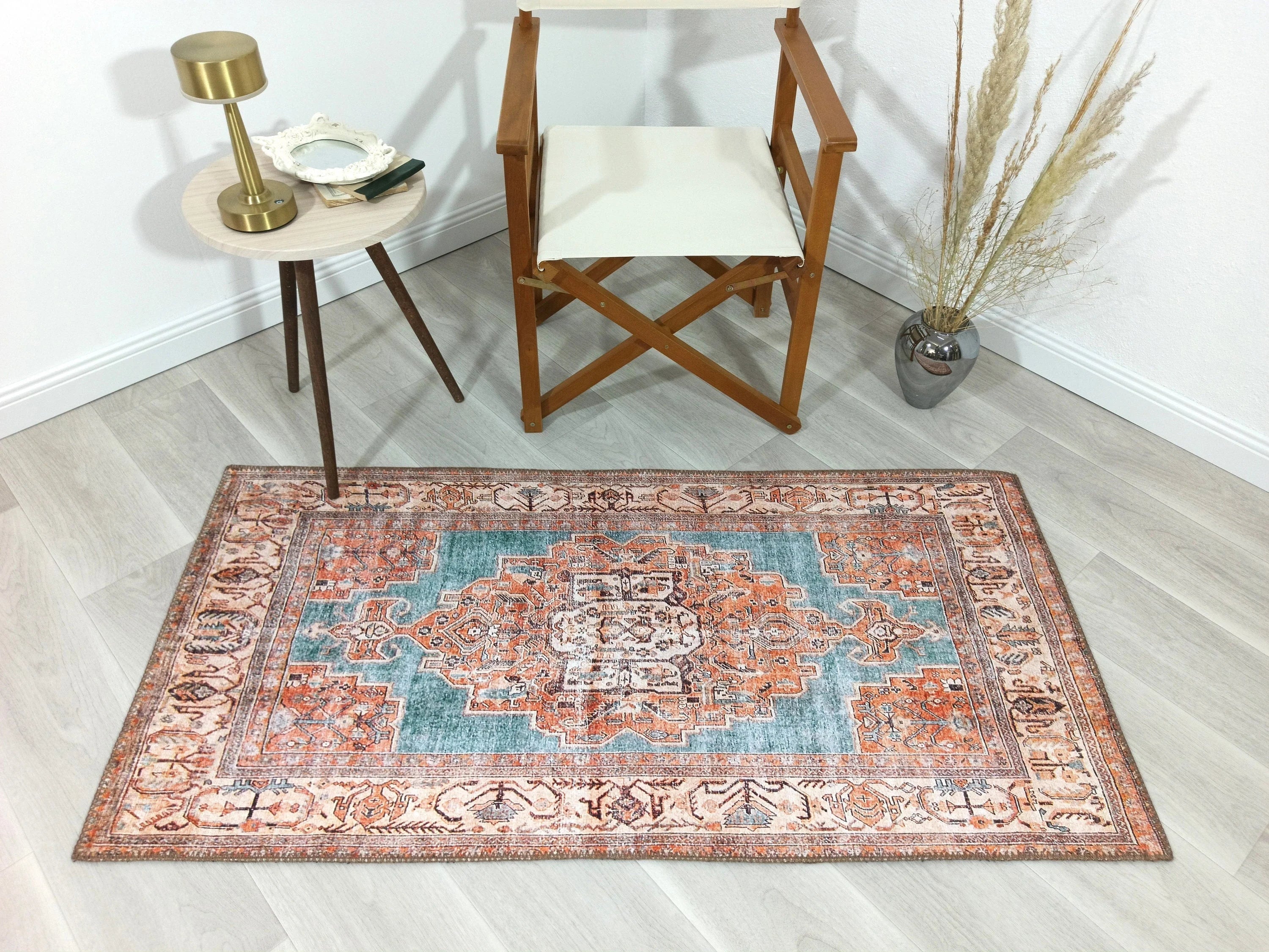 Red and Blue Medallion Patterned Vintage Rug - CLEARANCE - 50010TOU
