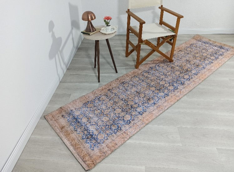 Mavi ve Bej Eskitme Desenli Vintage Halı - OUTLET - 50025BOU
