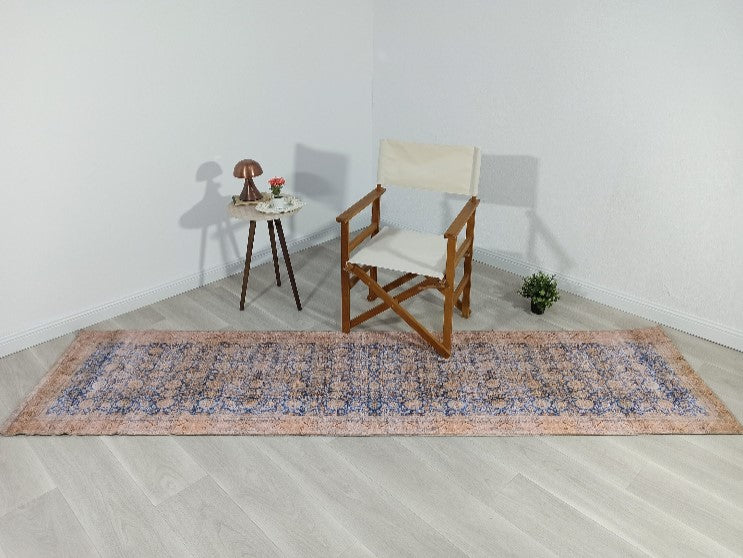 Mavi ve Bej Eskitme Desenli Vintage Halı - OUTLET - 50025BOU