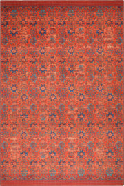 Kiremit ve Mavi Geometrik Desenli Vintage Halı