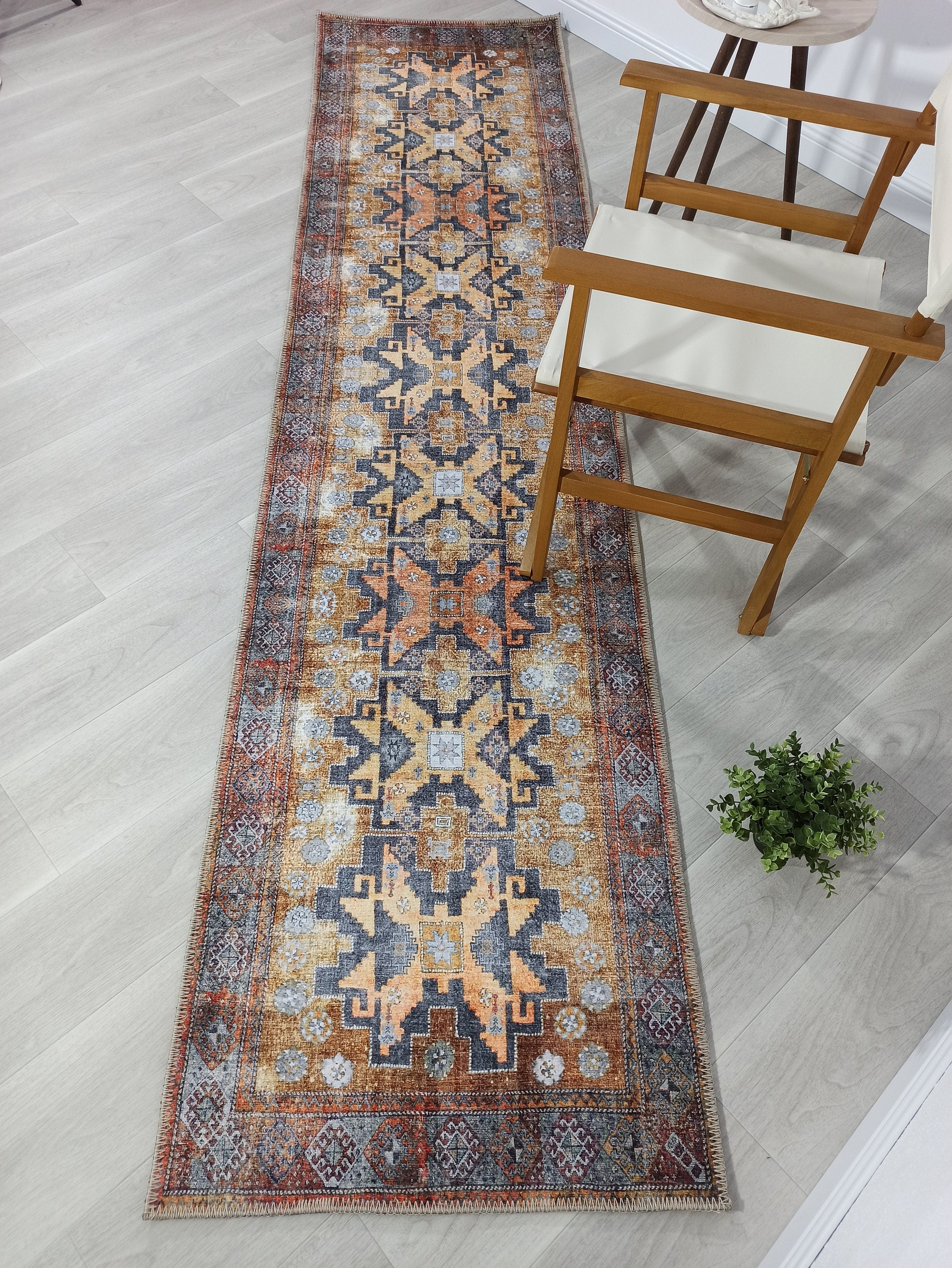 Sarı ve Antrasit Medalyonlu Türk Halısı - OUTLET - 50037SOU