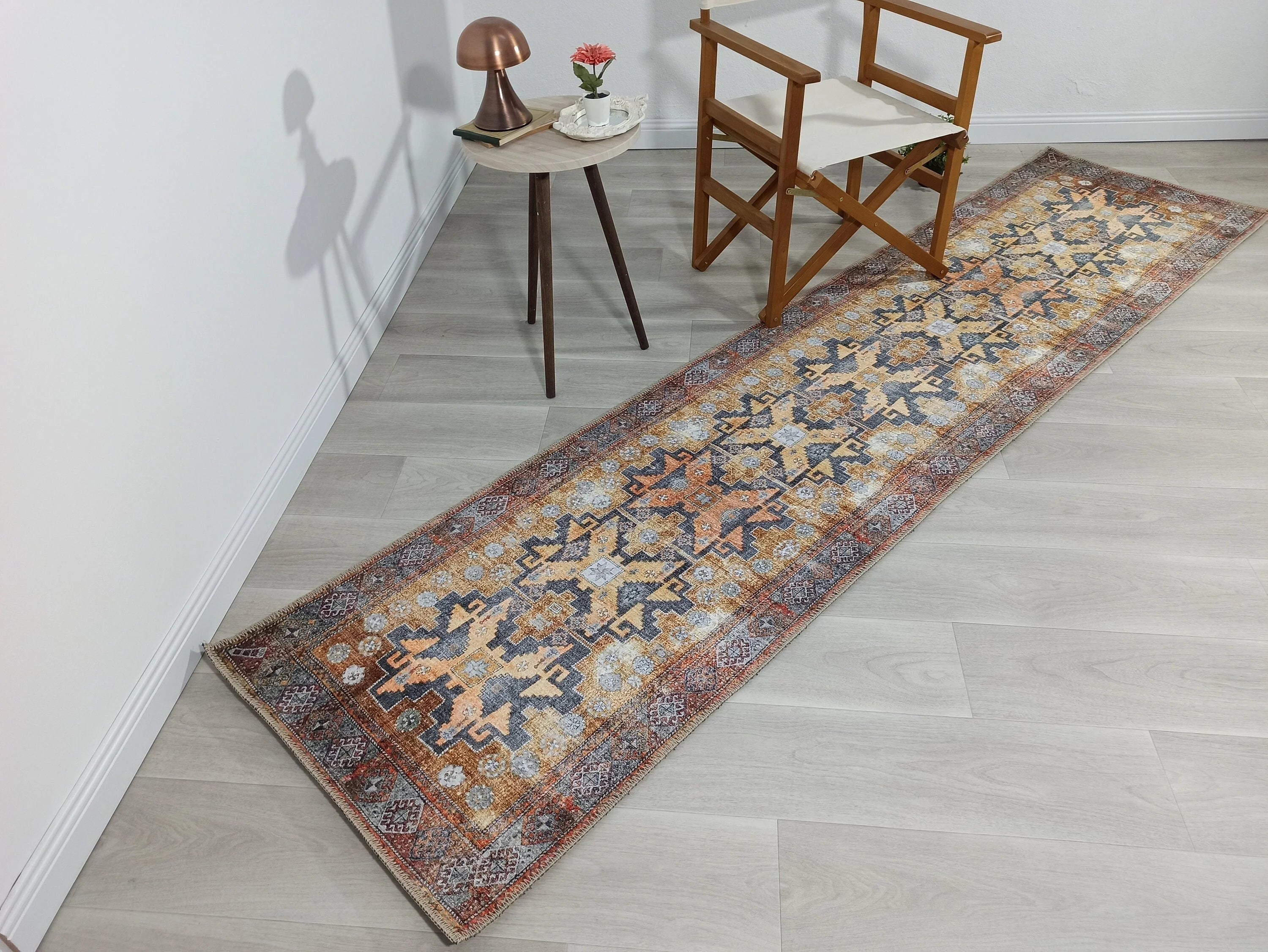 Sarı ve Antrasit Medalyonlu Türk Halısı - OUTLET - 50037SOU