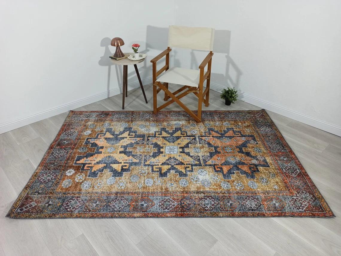 Sarı ve Antrasit Medalyonlu Türk Halısı - OUTLET - 50037SOU