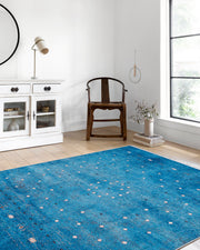 Mavi Beyaz Minimal Geometrik Desenli Kilim Halı