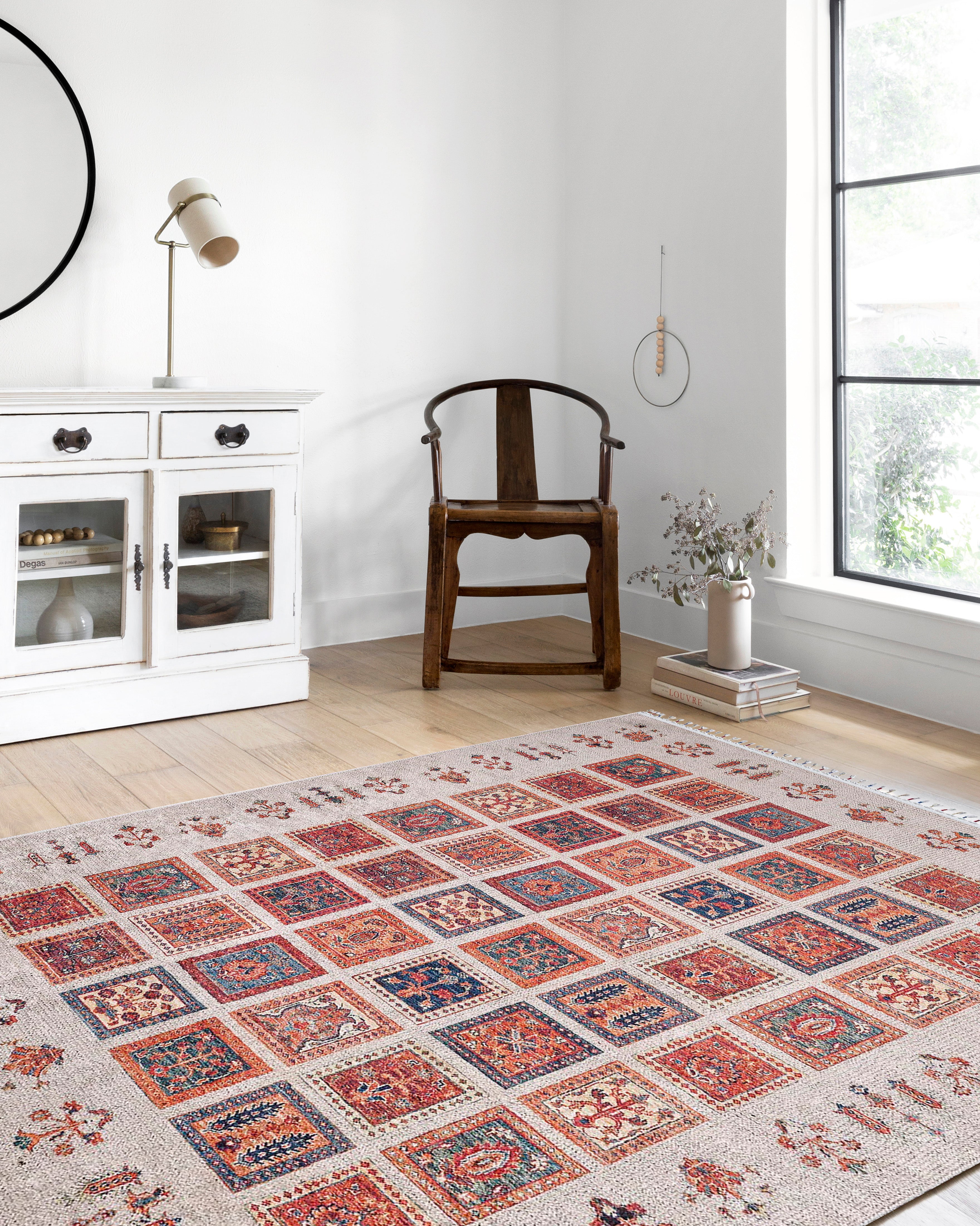 Krem Renkli Patchwork Görünümlü Vintage Kilim Halı