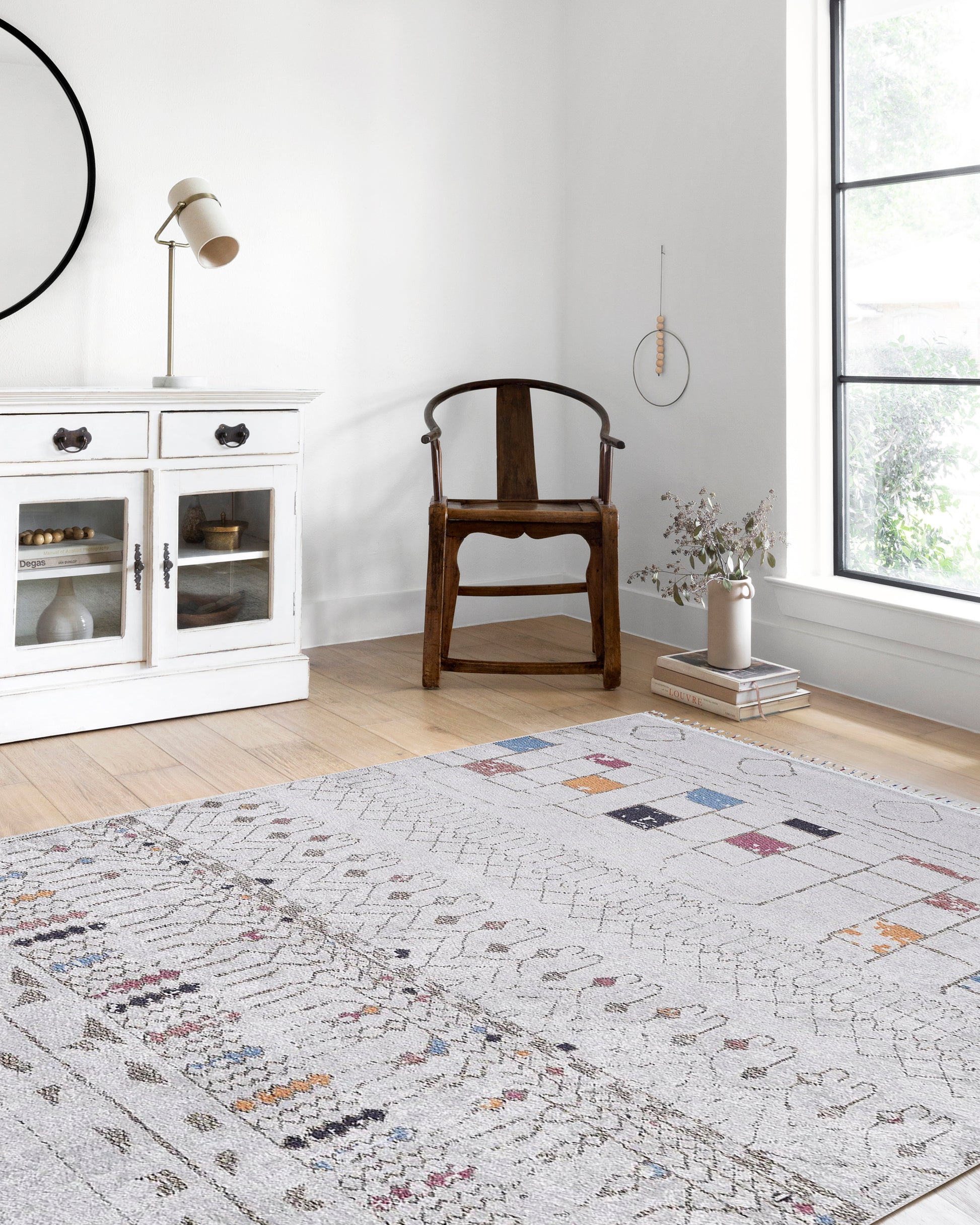 Krem Renkli Etnik Desenli Modern Kilim Halı