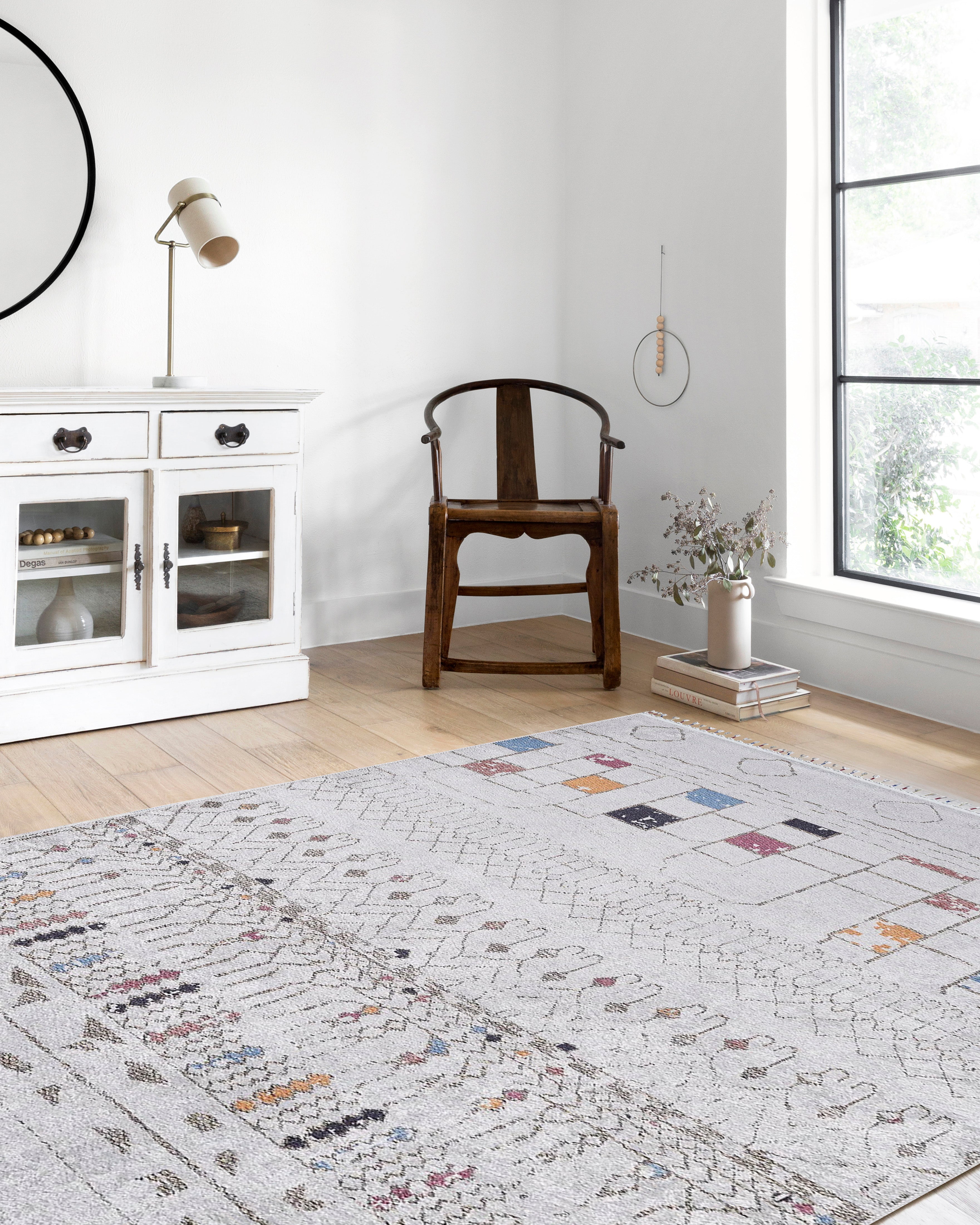 Krem Renkli Etnik Desenli Modern Kilim Halı