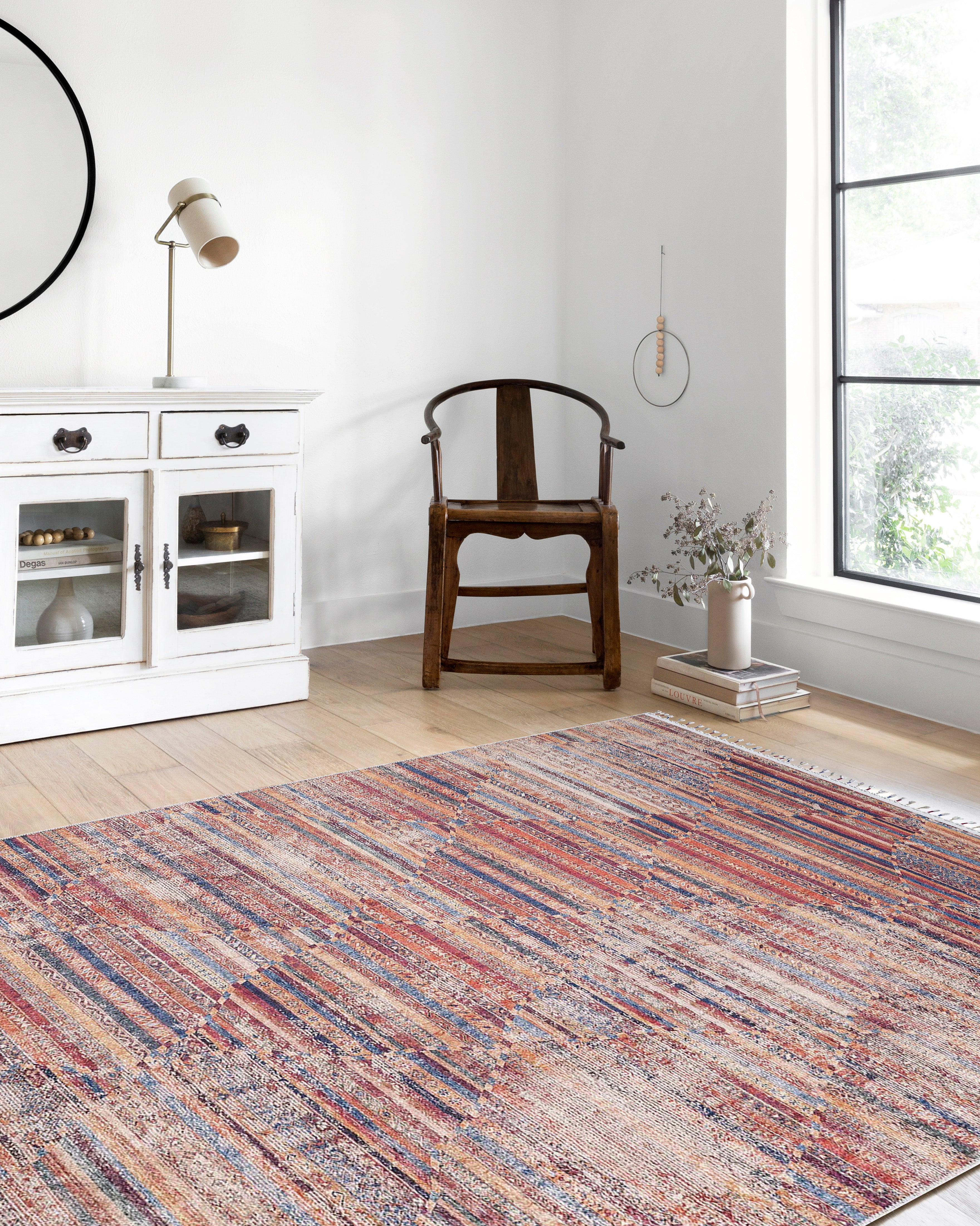 Turuncu Çok Renkli Geometrik Desenli Modern Kilim Halı