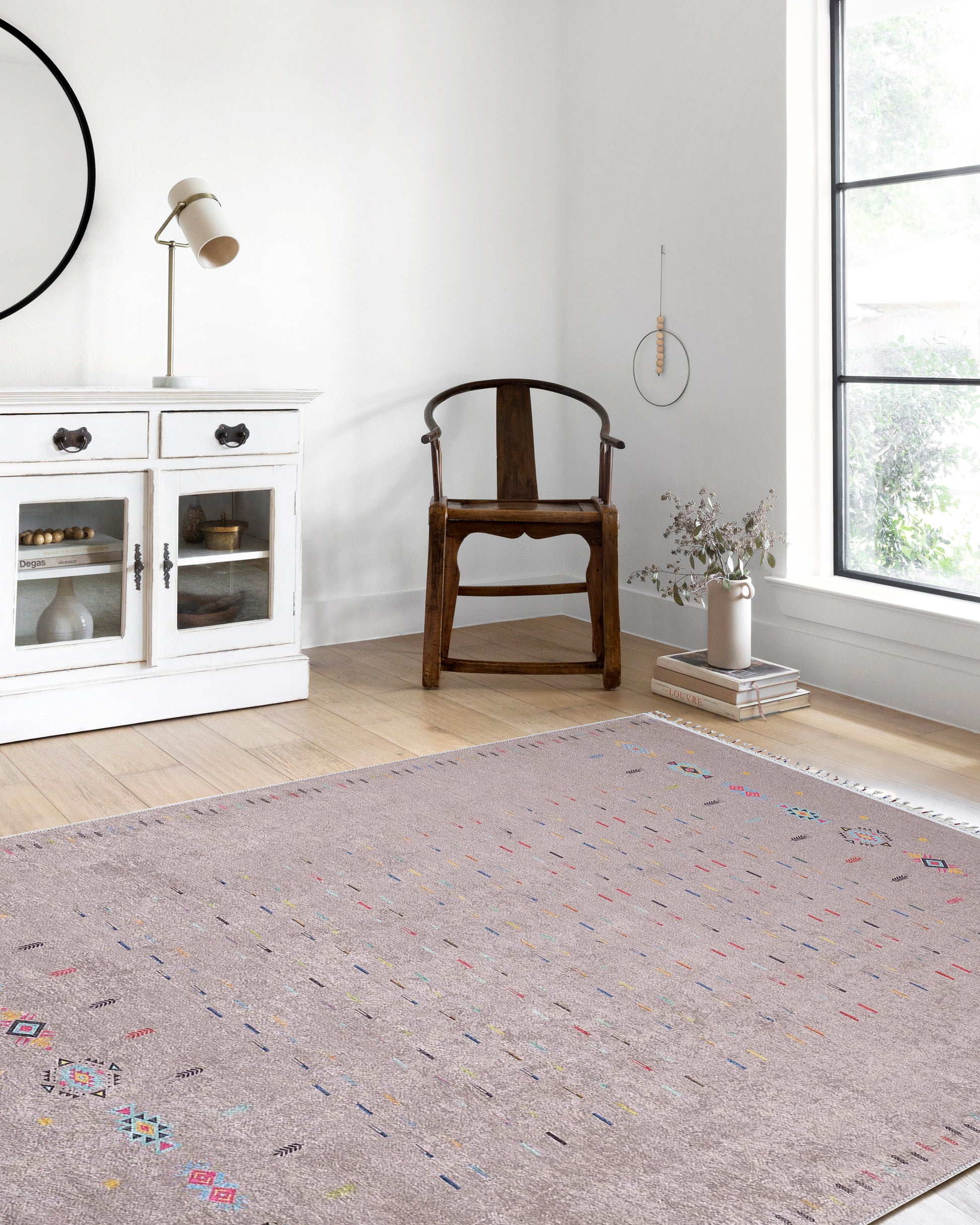 Açık Kahverengi Etnik Desenli Modern Saçaklı Kilim Halı