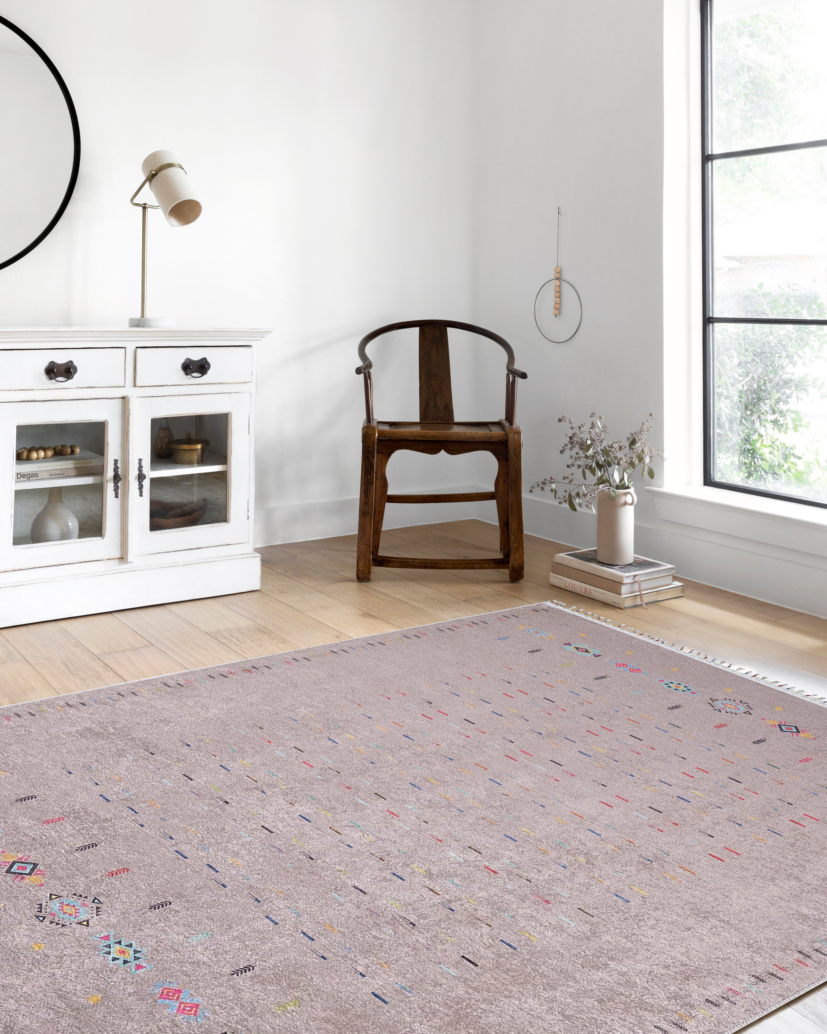 Açık Kahverengi Etnik Desenli Modern Saçaklı Kilim Halı