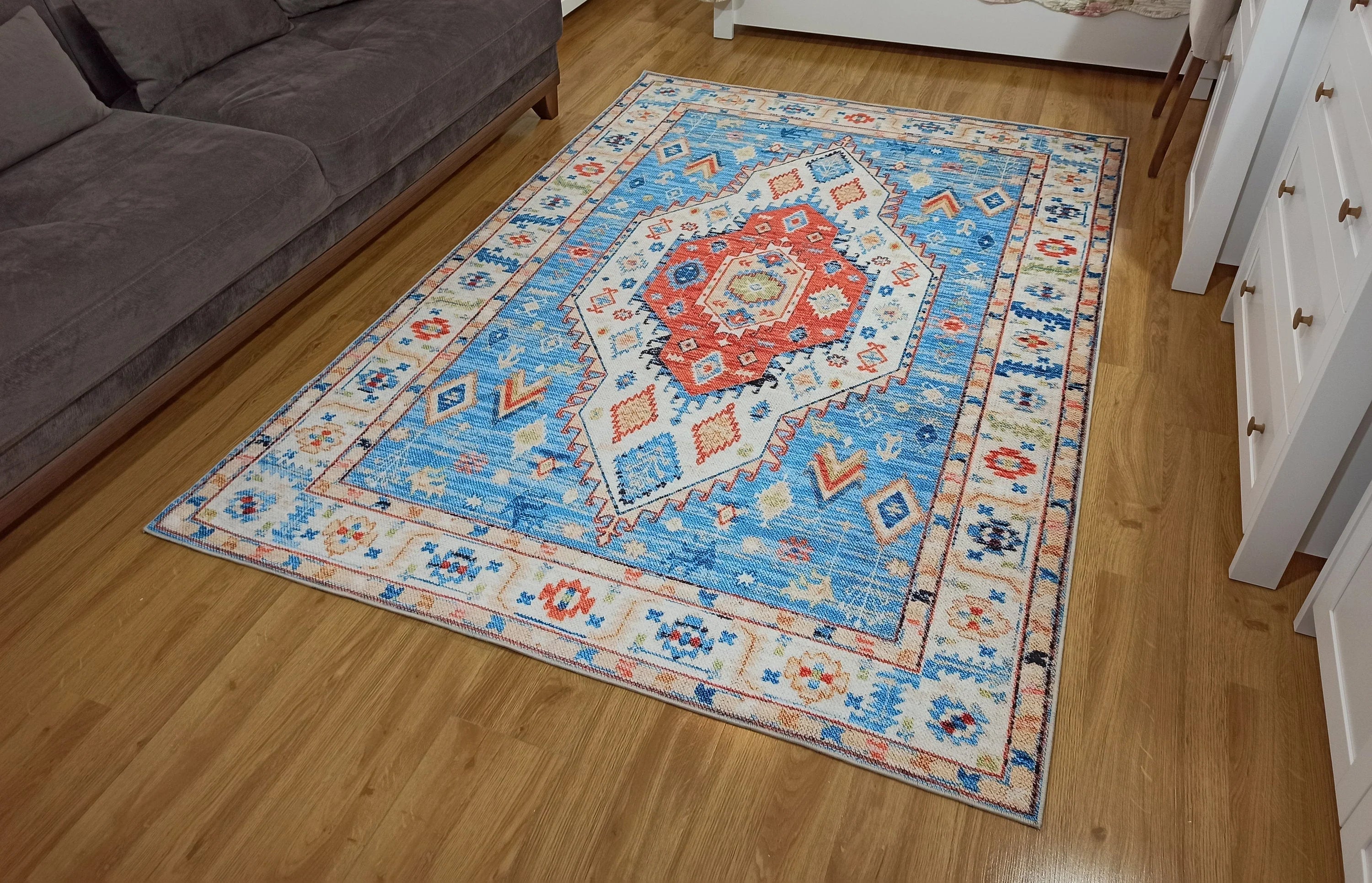 Gray Geometric Patterned Vintage Carpet - CLEARANCE - 11448OU