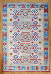 Eskitme Kilim Desenli Krem ve Mavi Bohem Halı - OUTLET - 12767OU