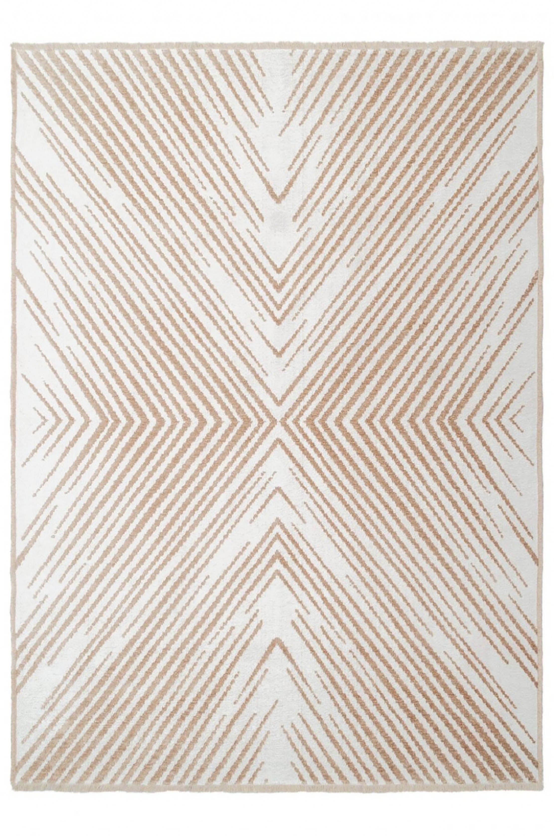 Çift Taraflı Bej ve Krem Modern İskandinav Geometrik Desen Halı