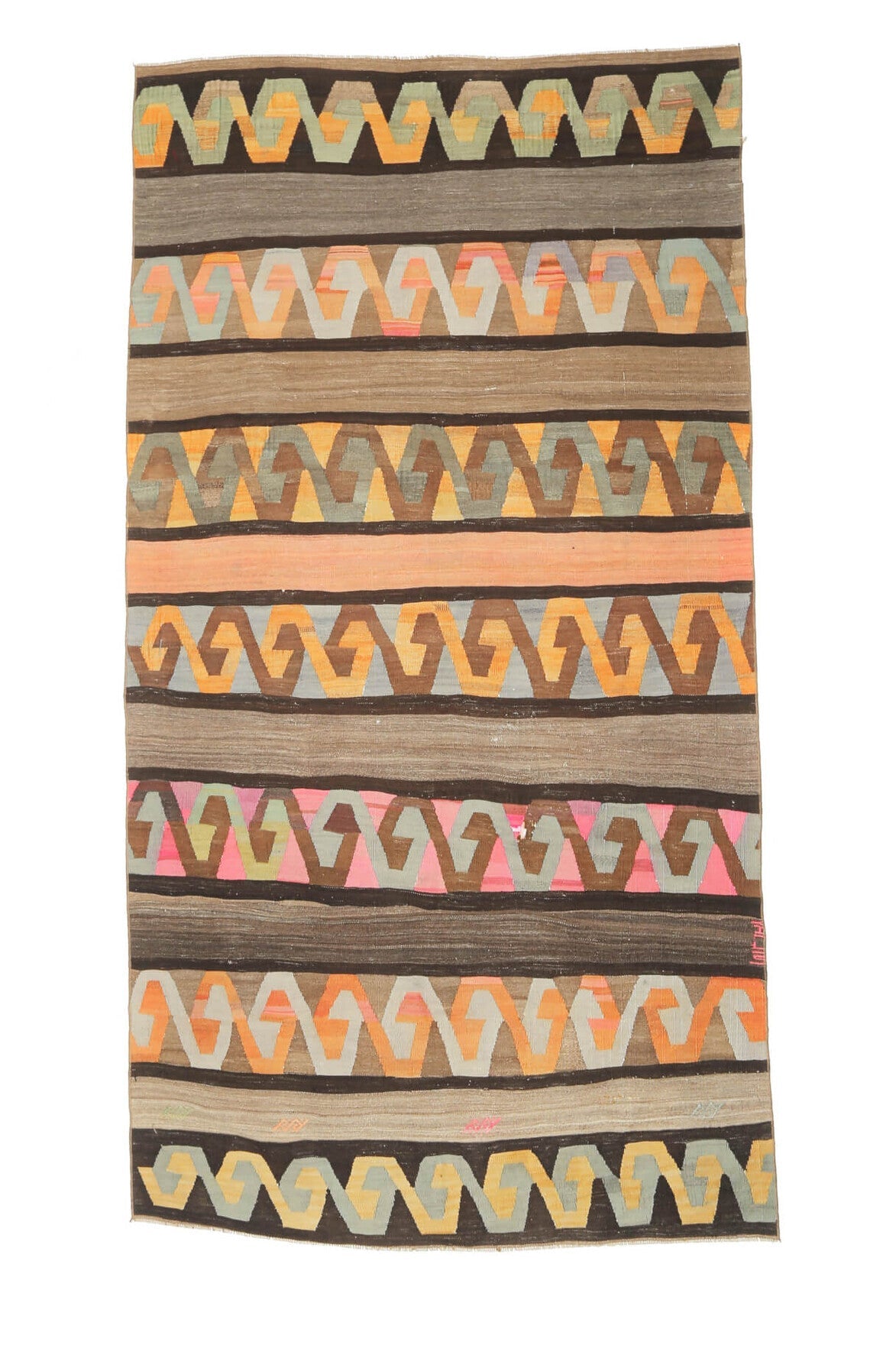 El yapımı vintage yolluk 165x315 cm kilim desenli yün
