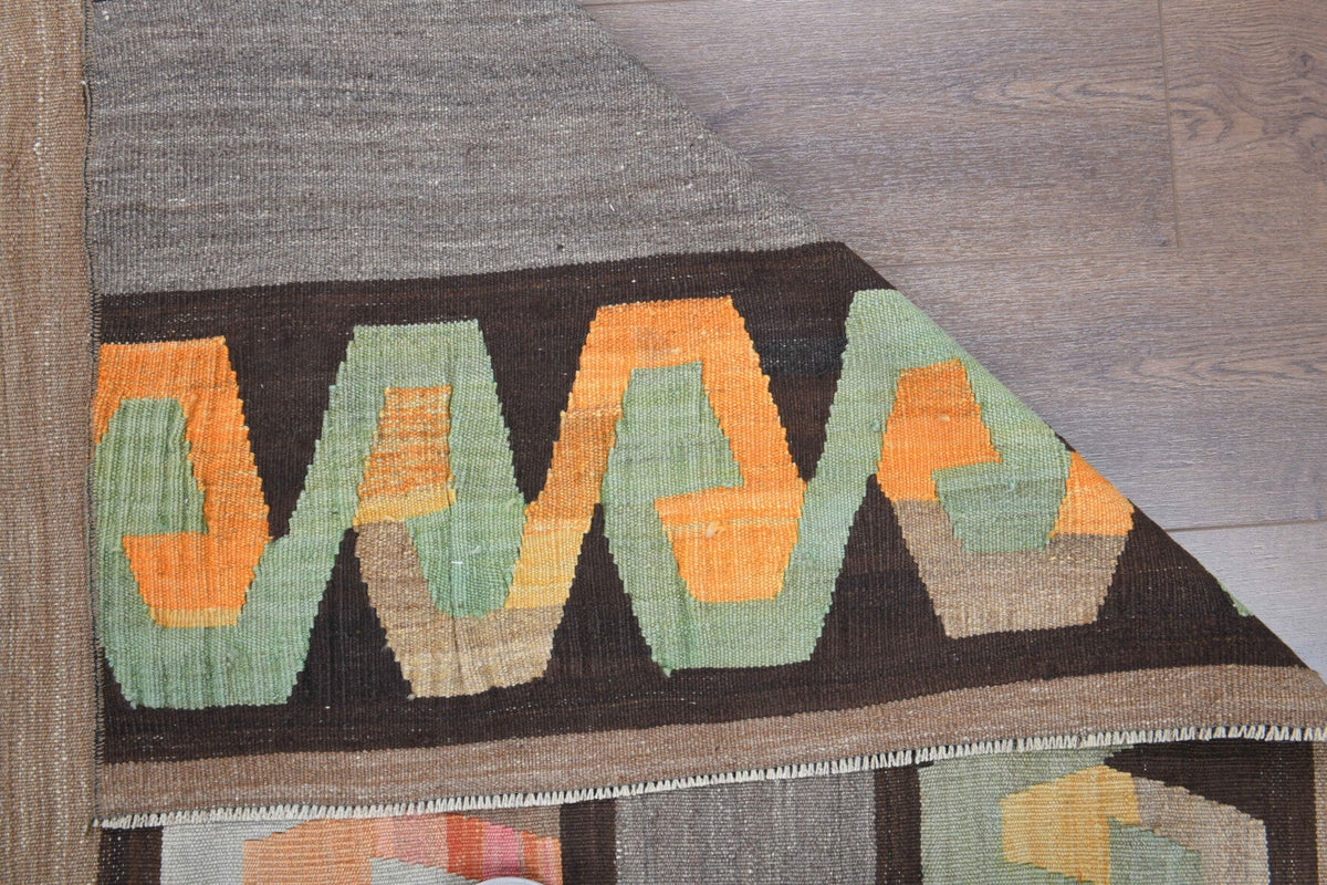 El yapımı vintage yolluk 165x315 cm kilim desenli yün - yakın çekim doku detayı