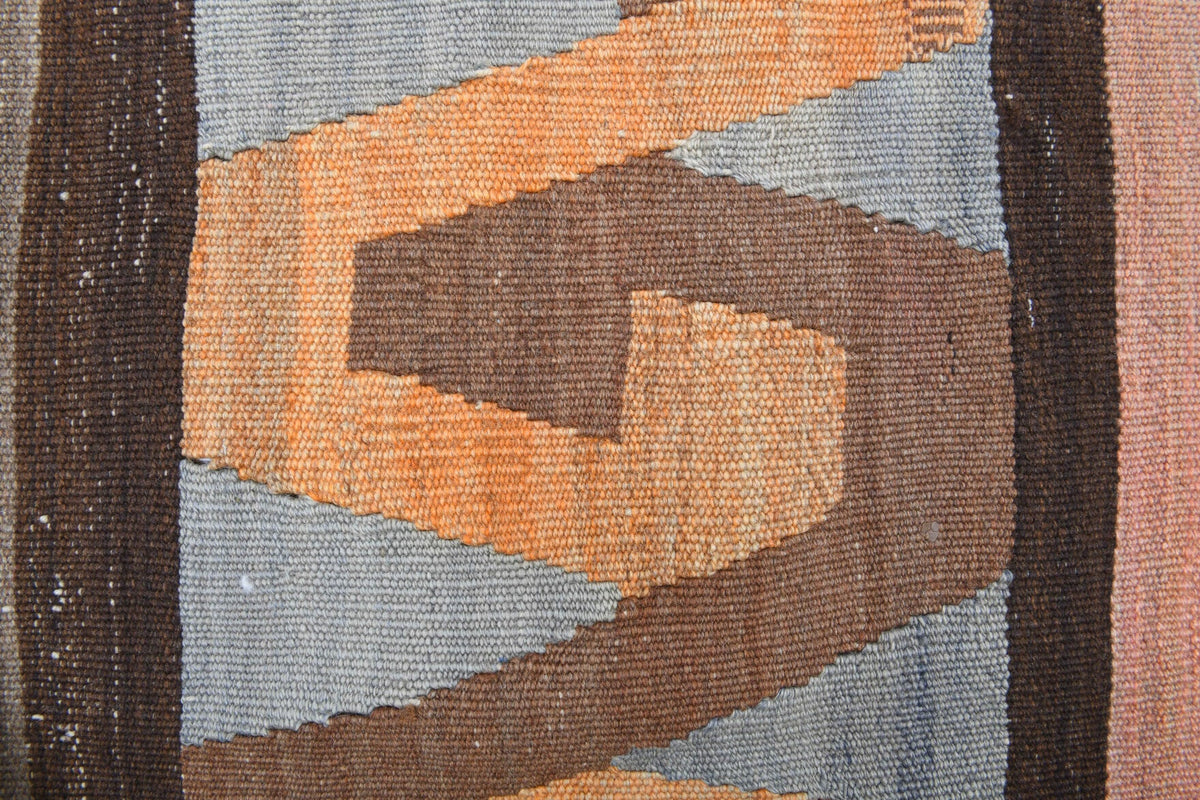 El yapımı vintage yolluk 165x315 cm kilim desenli yün - kenar ve saçak detayı