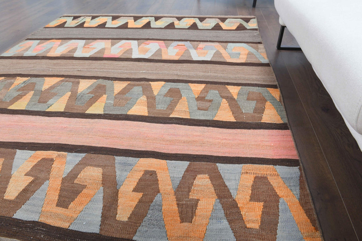 El yapımı vintage yolluk 165x315 cm kilim desenli yün - üstten görünüm