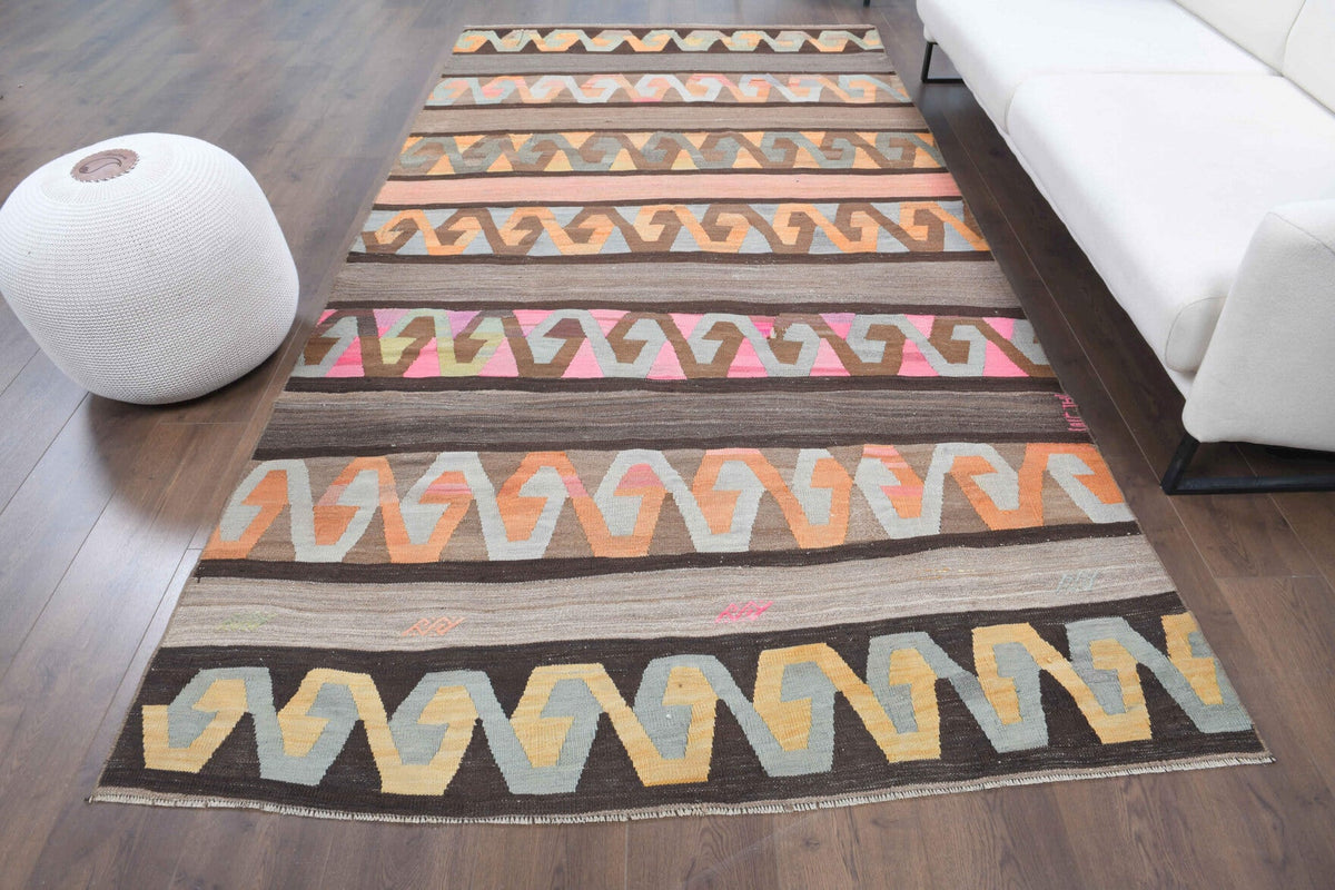 El yapımı vintage yolluk 165x315 cm kilim desenli yün - açık alan görünümü