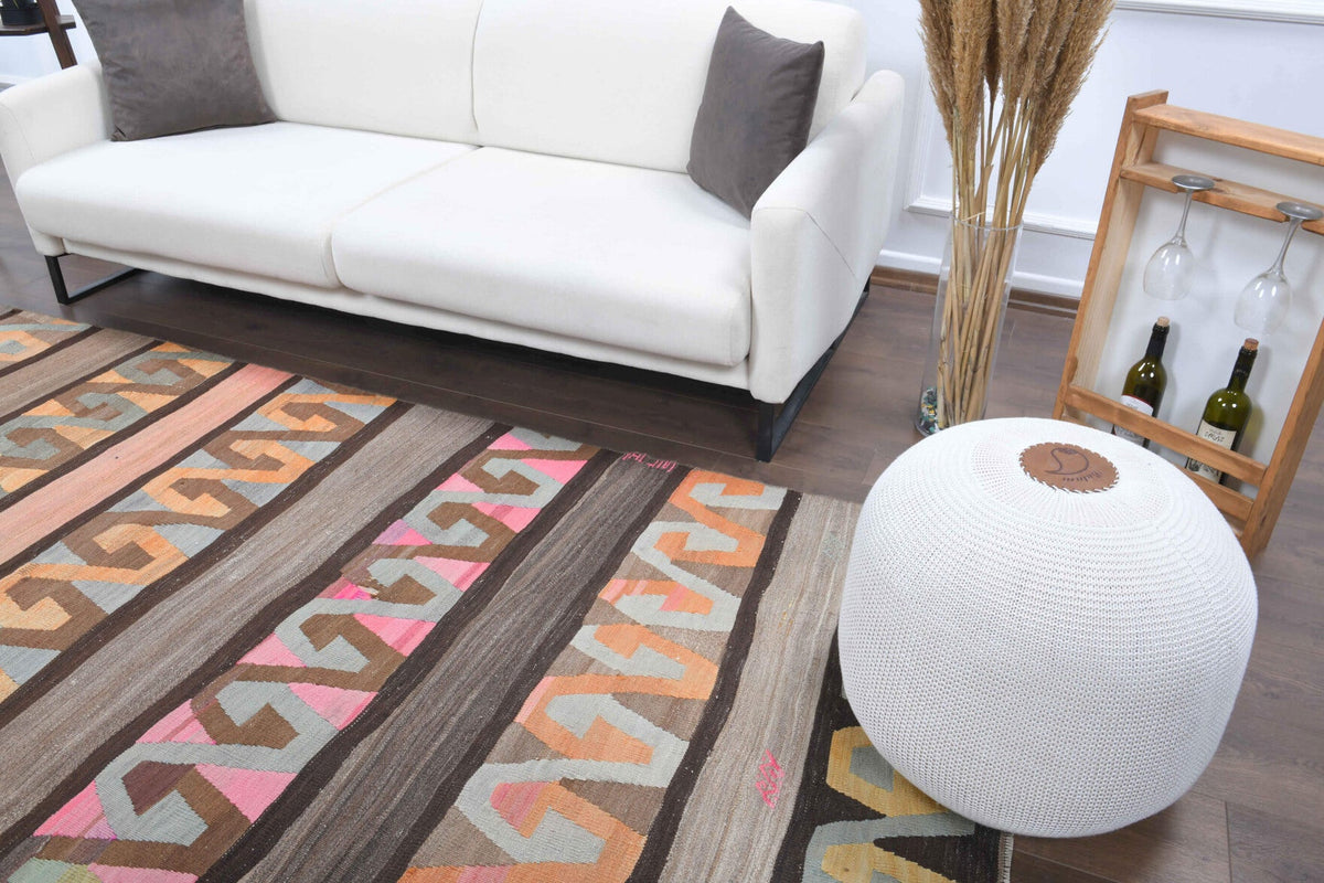 El yapımı vintage yolluk 165x315 cm kilim desenli yün - farklı açıdan görünüm