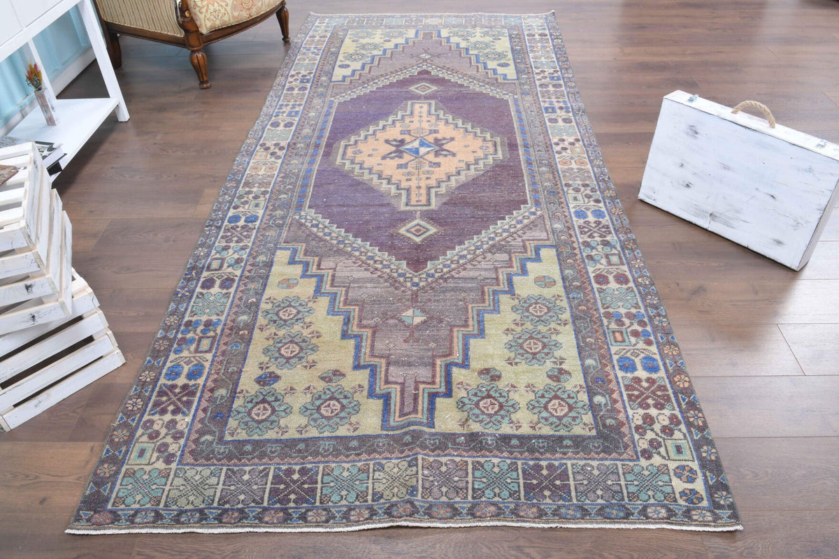 El yapımı vintage halı 150x330 cm oryantal desenli yün - detay görünümü